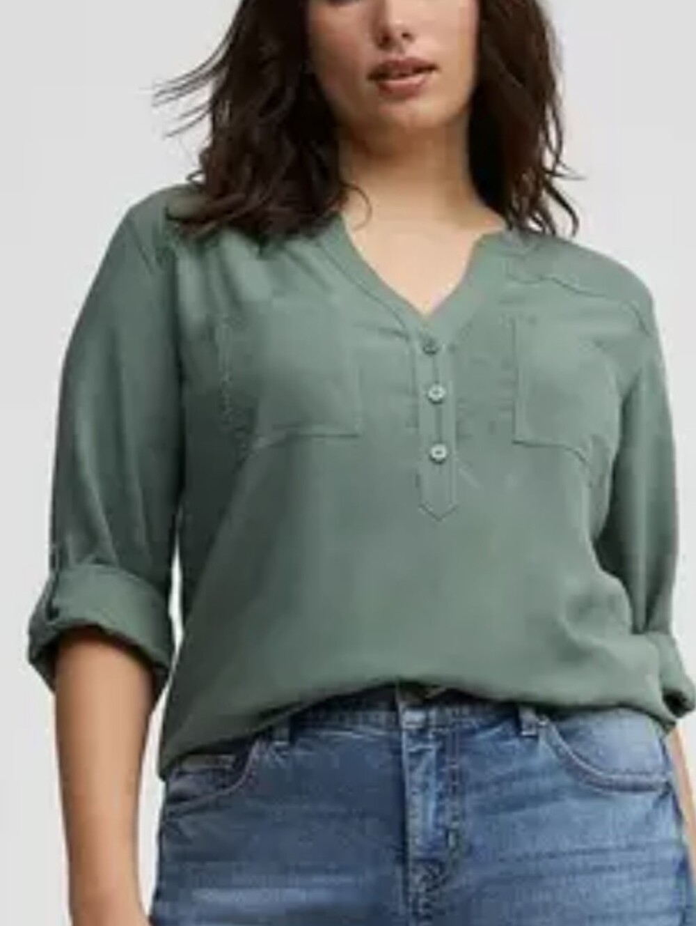 EUC Torrid Olive Green Harper Challis 3/4 Sleeve Top Blouse Shirt